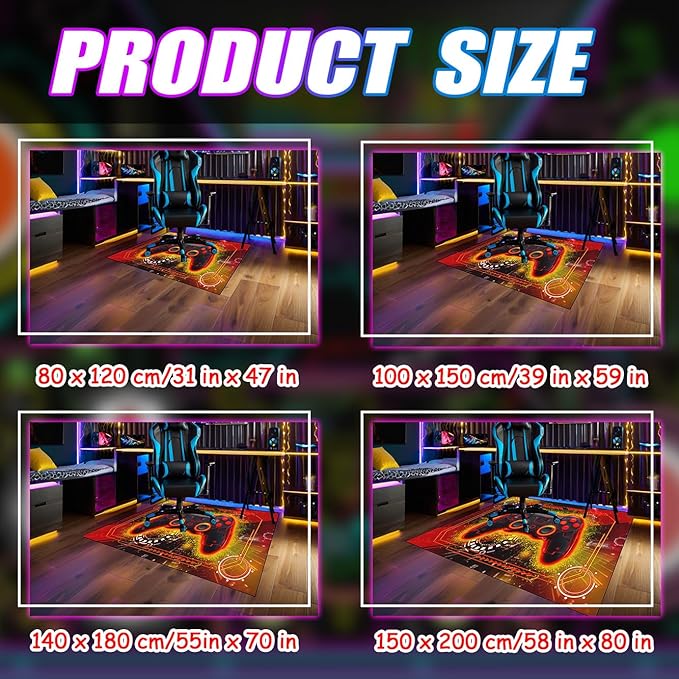 Boys Gamer Area Rug for Room - Yellow Gaming Carpet Rug for Kids Boys Bedroom Video Games Carpet Gamepad Themed Rugs Kids Room Decor, 70" L x 55" W