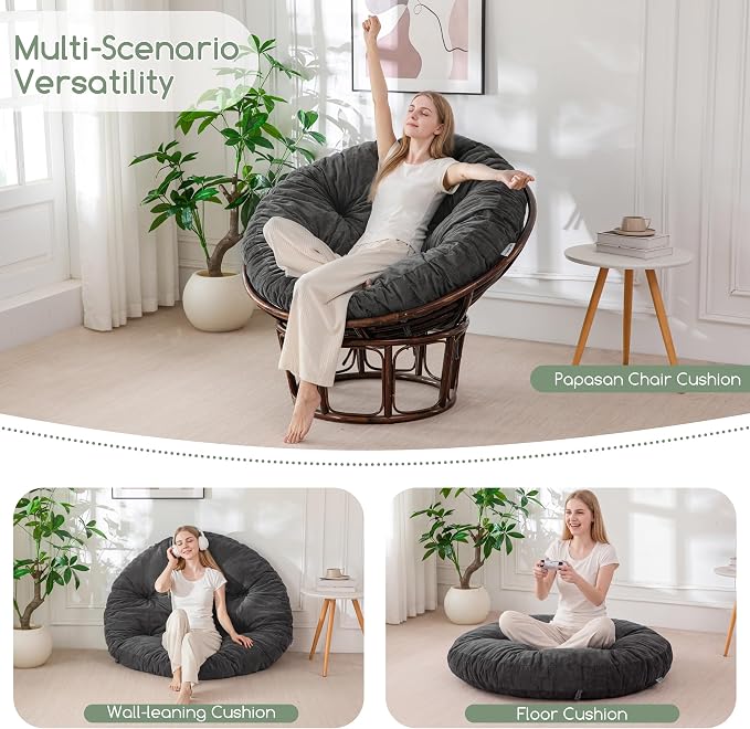 HIGOGOGO Papasan Chair Cushion with Chenille Cover (Without Chair), Soft Supportive Cushion, Dark Grey, 48 x 48 Inch