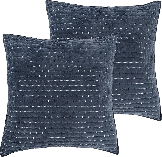 Levtex Home - Velvet Stitch Euro Shams Set of 2 (26x26in) - Navy White - No Insert - Polyester