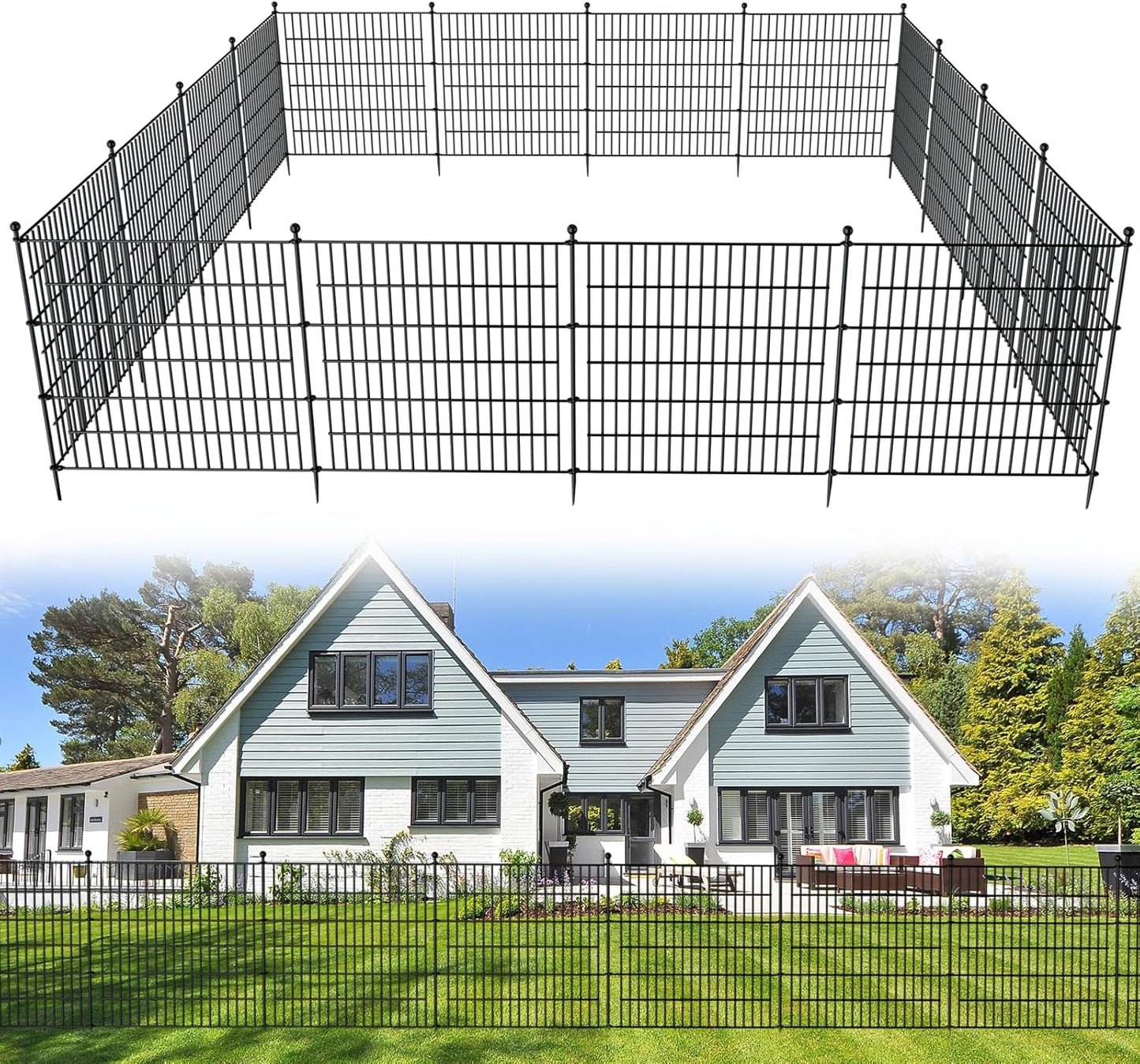 15 Panels No Dig Decorative Outdoor Garden Fence for Yard, 32 in(H) X 35.4 ft(L) Animal Barrier Fencing Rustproof Metal Wire Panel Border for Dog, Rabbits, and Patio Temporary Ground Stakes
