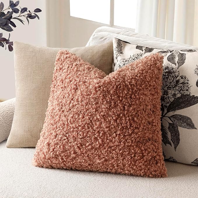 Foindtower 2 Pieces 18x18 Inch Dusty Pink, Faux Fur Throw Pillow Cover Accent Sherpa Furry Pillow Covers Fuzzy Soft Pillowcases Cozy Sheepskin Decorative Fleece Cushion Case for Bed Couch Living Room