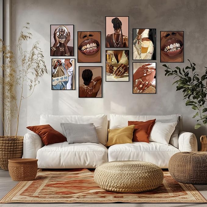 Black Woman Wall Art African American Women Canvas Poster Black Girl People Wall Decor Fashion Female Pictures Abstract Painting Boho Prints Urban Artwork for Bedroom Bathroom 12x16x9 Inch Unframed