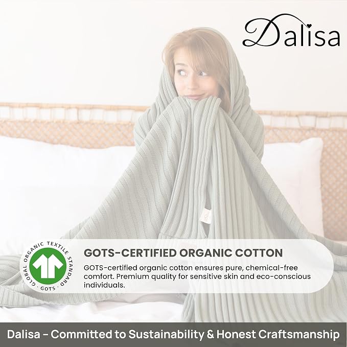 100% Organic Cotton Knit Blanket Denise -Soft and Lightweight, Breathable All-Season Throw for Bed, Sofa, or Lounge Area -GOTS Certified-Perfect for Home and Bedroom Styling (Green, 80x90)