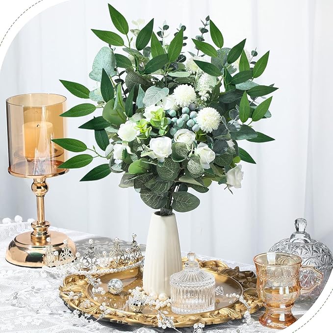 100Pcs Italian Ruscus Greenery Stems 18" Artificial Silk Greenery Leaves for DIY Bouquet Filler Table Centerpieces Home Indoor Decor