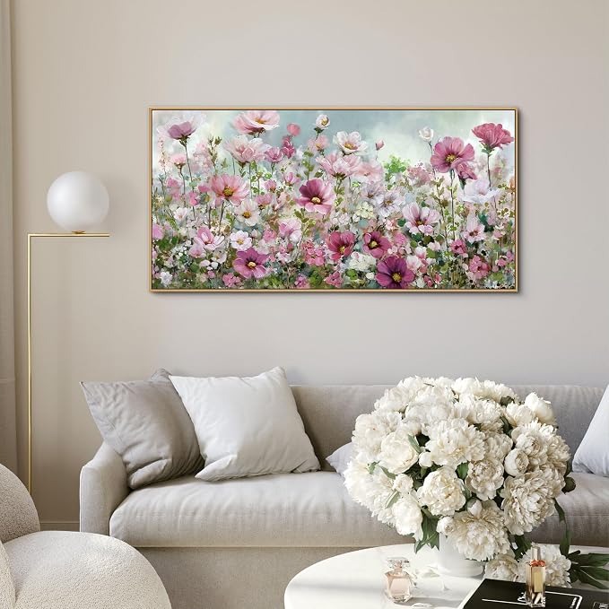 yiijeah Wall Art for Living Room Fower Bedroom Floral Canvas Framed Prints Pictures Colorful Wall Decor Watercolor Large Nature Wildflower Paintings 40x20 Inches