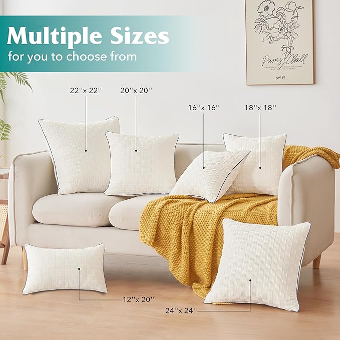 Oubonun 24 x 24 Pillow Inserts Set of 2 - Square Decorative Throw Pillows for Couch Bed Sofa Living Room 100% Polyester Filling Beige 24 Inch Pillows