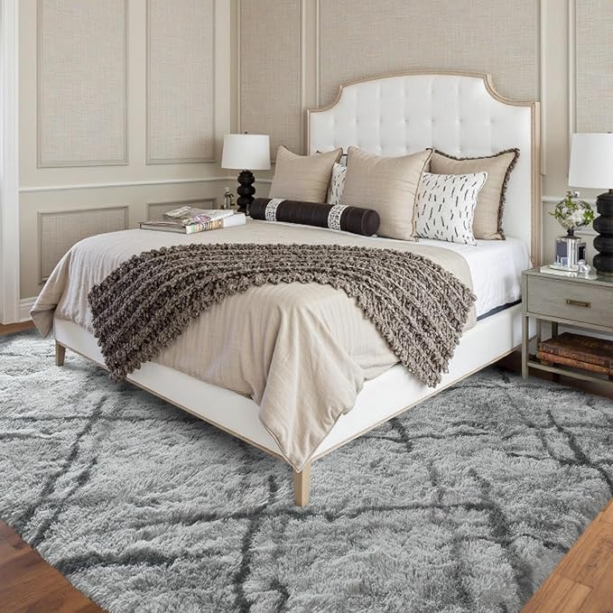 FinRèc Area Rugs for Bedroom Living Room, 4x6 Feet Fluffy Shaggy Rug, Non-Slip Soft Shag Rug for Nursery Kids Room Dorm Room Home Decor, Indoor Plush Floor Carpet Star Grey