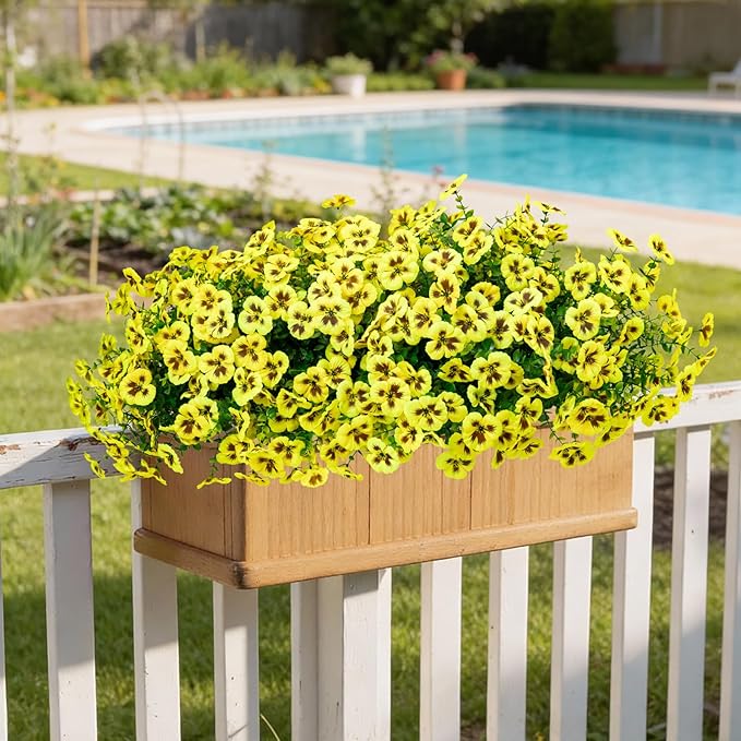 24 Pcs Artificial Fake Pansy Flowers for Outdoor,Faux Silk Plants Flowers UV Resistant Pansies Spring Flowers for Planter Front Door Porch Yard Patio Garden Window Box Home Decor(Yellow)