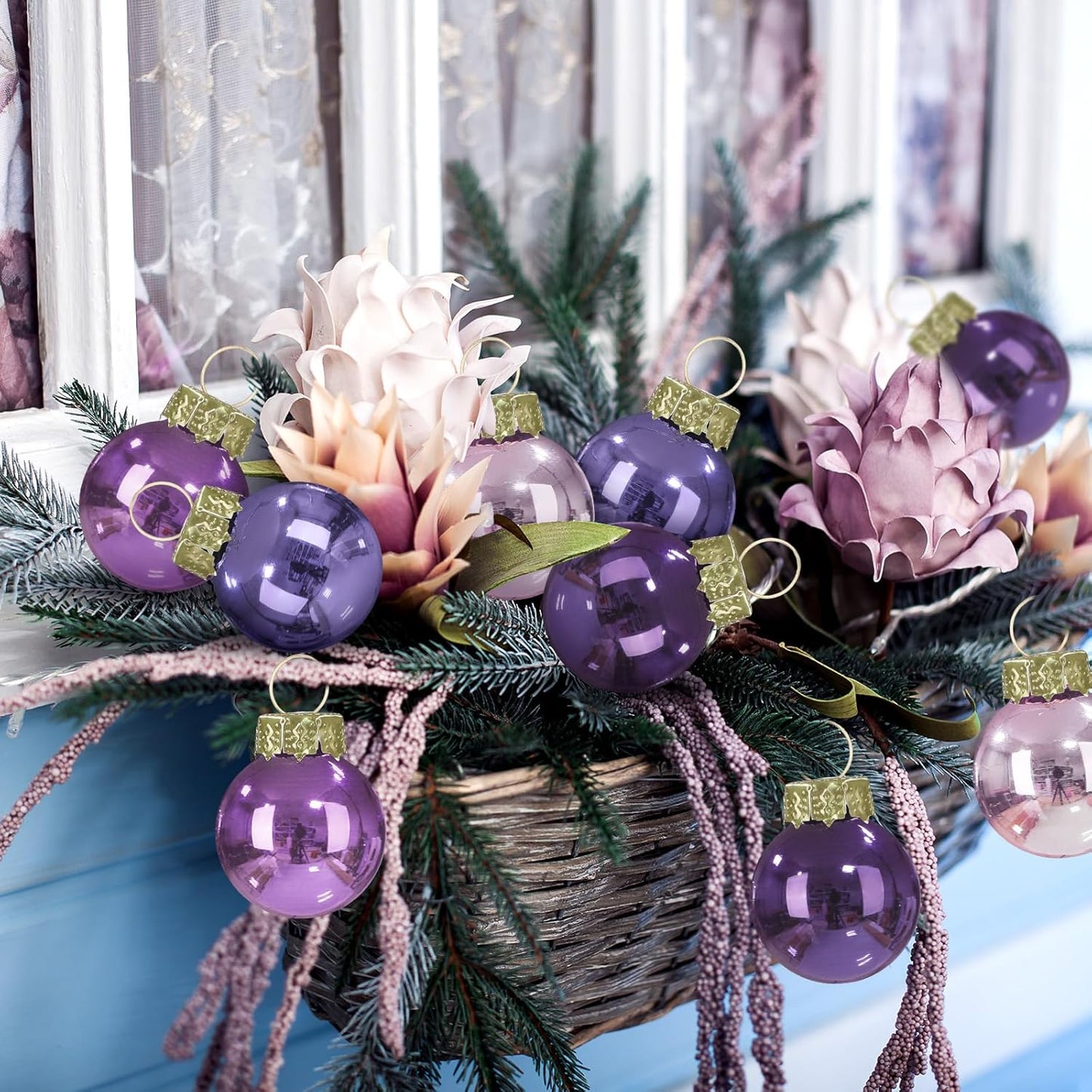 Tioncy 32 Pcs 1 Inch Mini Glass Christmas Ornaments Balls Shiny Christmas Balls Tiny Tree Hanging Decoration Small Colorful Ball Pendant for Xmas Party Supplies(Purple Series)