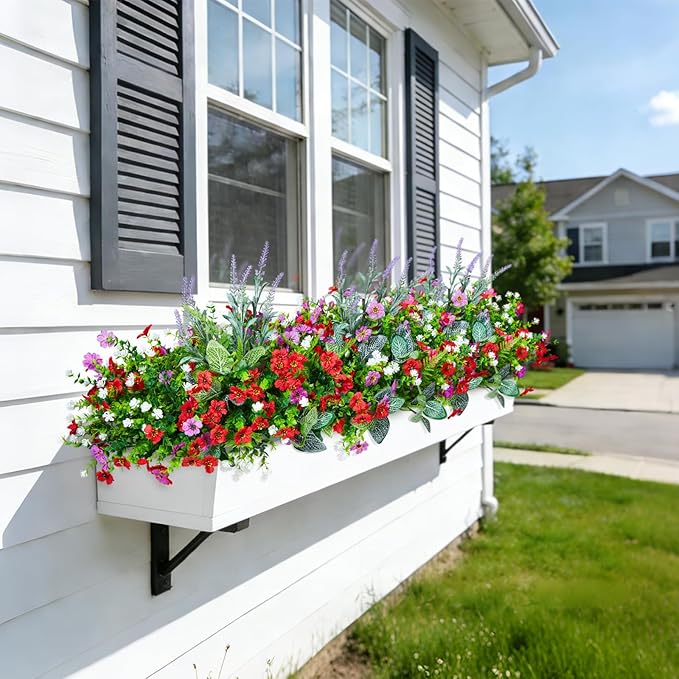 Hrobek Fake Artificial Flowers for Outdoors Faux Plants Outside Indoor,Realistic UV Resistant Silk Flower for Home Patio Garden Back Yard Front Porch Decor Spring Summer(12 Bunches)