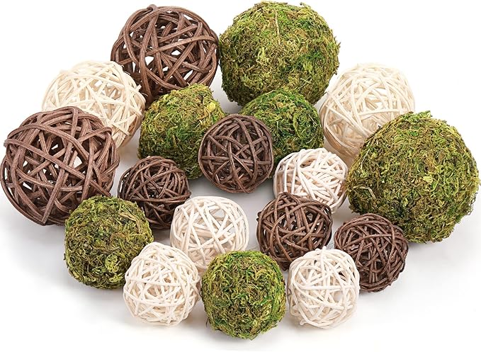 Jetec 18 Pcs Decorative Balls for Centerpiece Bowls Green Moss Balls Wicker Rattan Cord Decorative Bowl Fillers for Garden Vase Home Party Table Spring Christmas Farmhouse Rustic Decor(Regular Size)