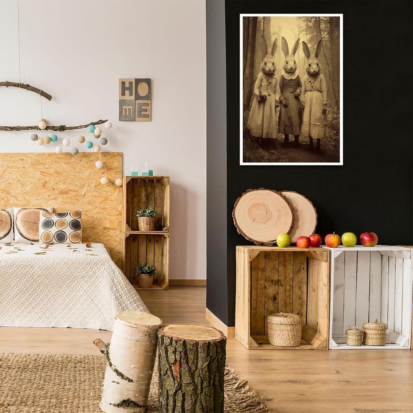 Vintage Horror Spooky Three Rabbits In Occult Forest Spooky Canvas Wall Art Poster Gothic Dark Academia Decorations Room Creepy Print Retro Halloween Wall Decor 16X24inch Unframed