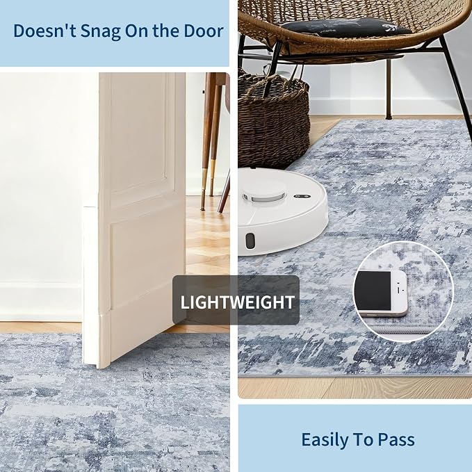 GarveeHome 5x7 Abstract Area Rug for Living Room Bedroom, Modern Washable Rugs Soft Low Pile Non Slip Accent Floor Mat Blue Grey Throw Rug Indoor Carpet Dining Room Playroom