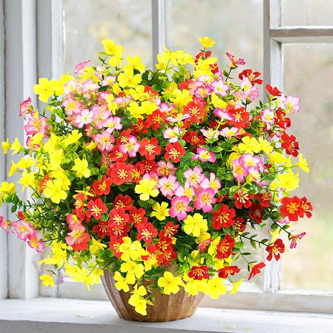 trytuny Artificial Flowers for Outdoor, UV Resistant Realistic Fake Flowers and Faux Plants for Indoor Outdoor, Garden Patio Porch Window Box Decor All Year