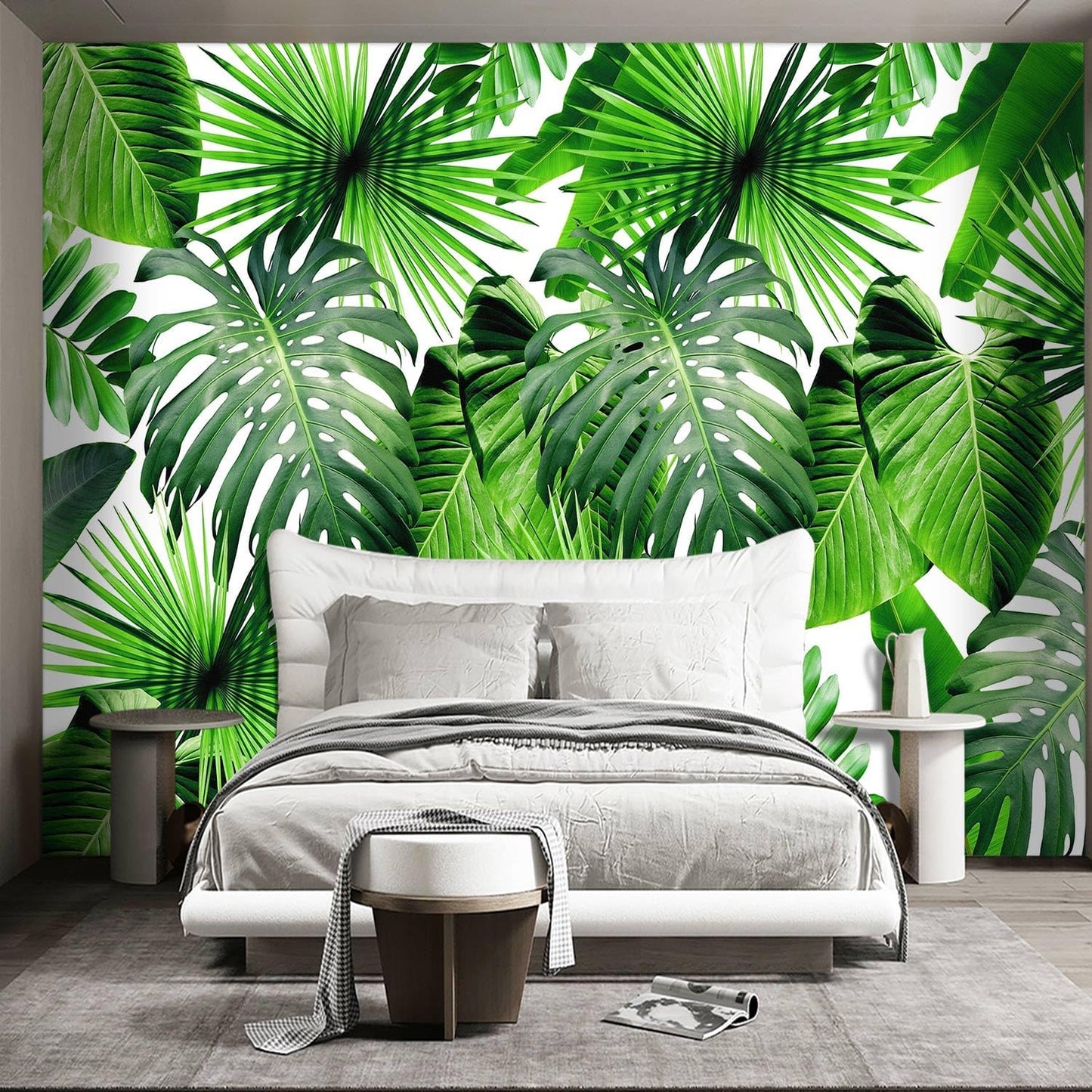 Tropical Green Botanical Leaf Wallpaper Bedroom Plant Mural Room Decor Living Room tv Background Large Wall Mural - 160"x108" (Not Peel and Stick)