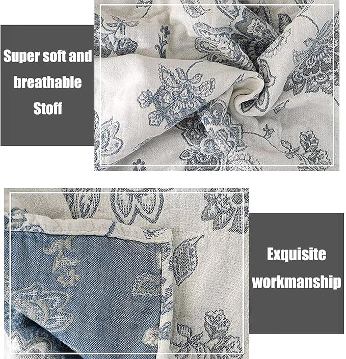 MSGKV Boho Throw Blanket for Bed 80"x90", 100% Cotton Reversible Woven Breathable&Lightweight Summer Decorative Blanket for Couch Living Room