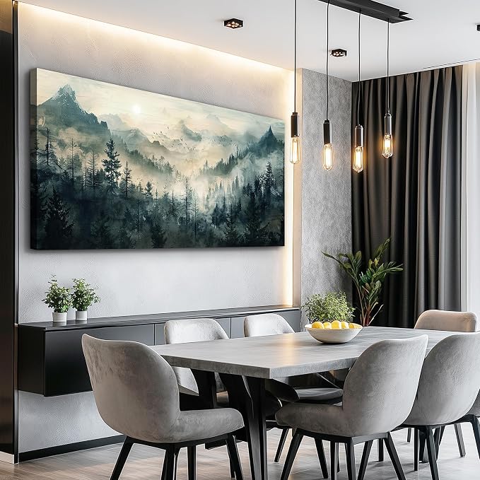 KELIYUAN Large Canvas Misty Forest Wall Art Mountain View Home Decor For Living Room Bedroom Office Natural Landscape Wall Decoration Painting Modern Printed Artwork Can Be Hung Directly 30x60 In