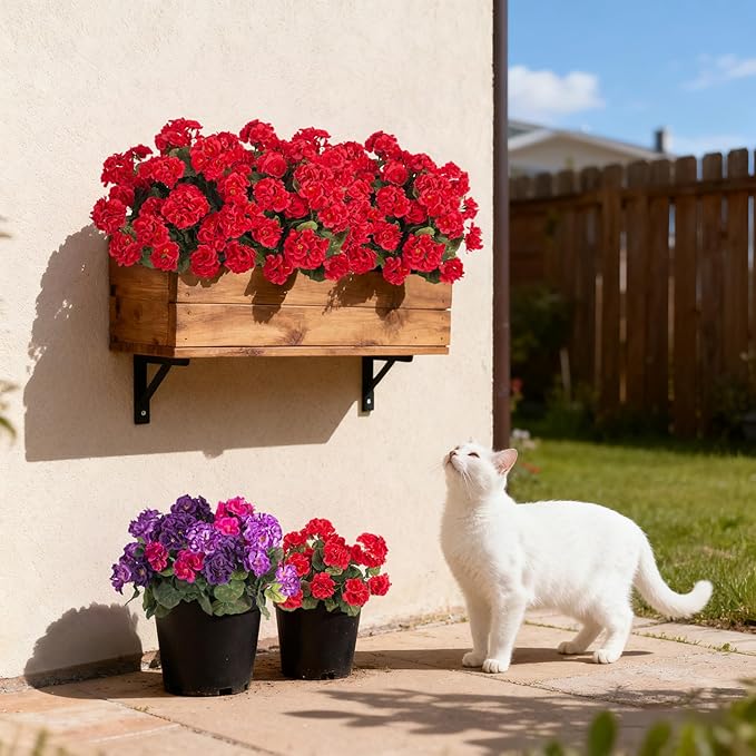 Ammyoo Artificial Geranium Flowers for Outdoors Decoration, Fake Silk Geraniums Flower UV Resistant Look Real Faux Plants for Spring Garden Porch Planter Patio Balcony Yard Table Centerpieces Decor