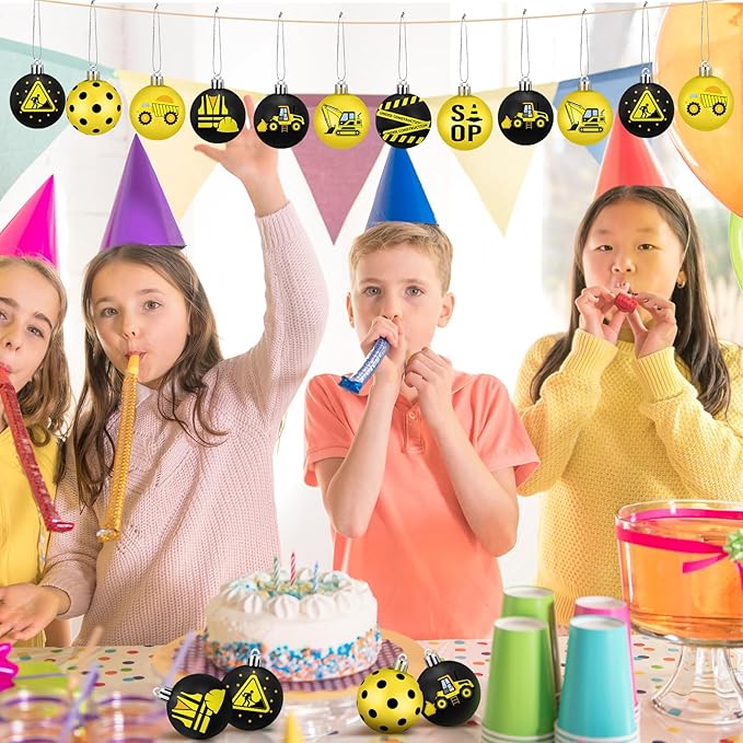 HyDren 40 Pcs Mini Construction Ornaments Yellow and Black Construction Theme Party Decoration 1.2 Inch Small Hanging Ball for Holiday Decorations