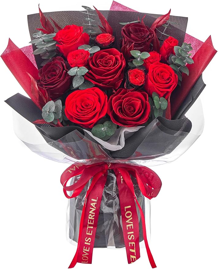 Polylove Flowers for Delivery Prime Forever Flowers Bouquet Preserved Roses Bouquet Flower Gift for Women Wife Mother Day Graduation Birthday (Red, Medium)