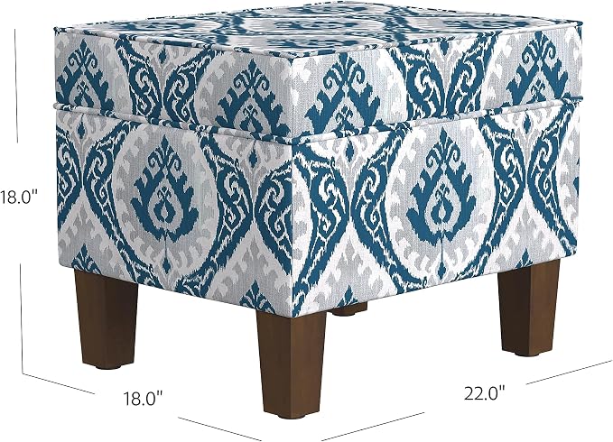 HomePop 22" Modern Rectangular Storage Ottoman - Blue Ikat Medallion Print