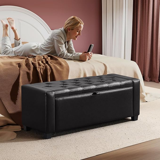GRAINELL 42.13” Storage Ottoman Bench, Upholstered Tufted Bedroom Bench with Storage, End of Bed Storage Bench for Living Room & Entryway, 350 lb Capacity
