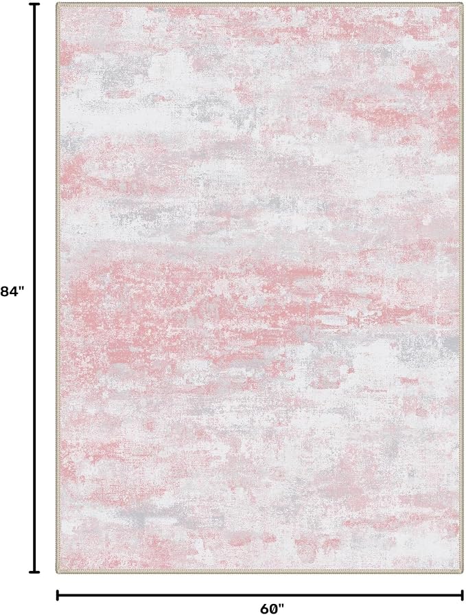 BEIMO Area Rugs 5x7 for Living Room Bedroom, Modern Abstract Machine Washable Rug, Large Soft Low Pile Floor Carpet with Non Slip Backing for Dining Room, Pink