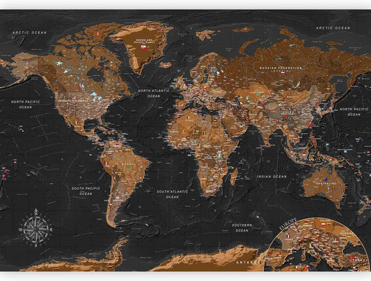 artgeist Premium Wall Mural World Map 98x69 in - XXL Non-Woven Wallpaper Fleece Wall Decor Photo Print Picture Image Design Home Map of The World k-A-0206-a-a