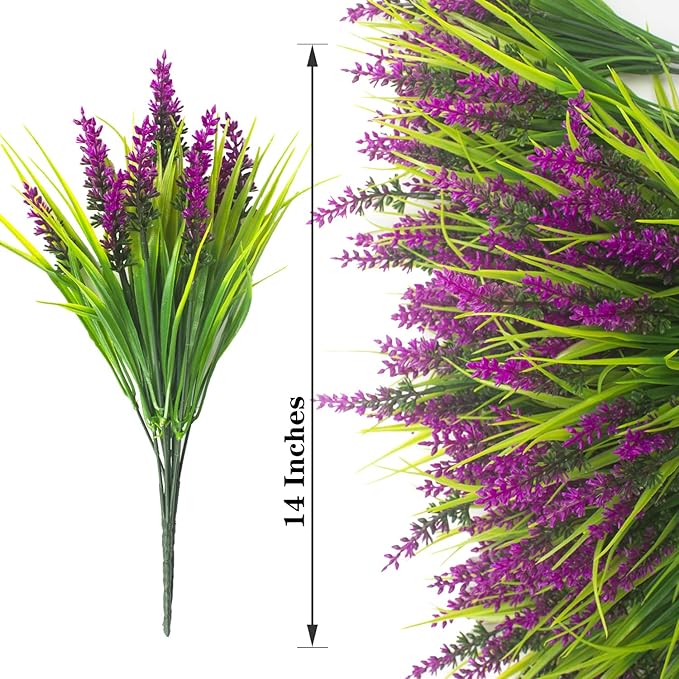 Grunyia 20 Bundles Artificial Plants Outdoor Fake Monkey Grass with Flowers (Fuchsia)