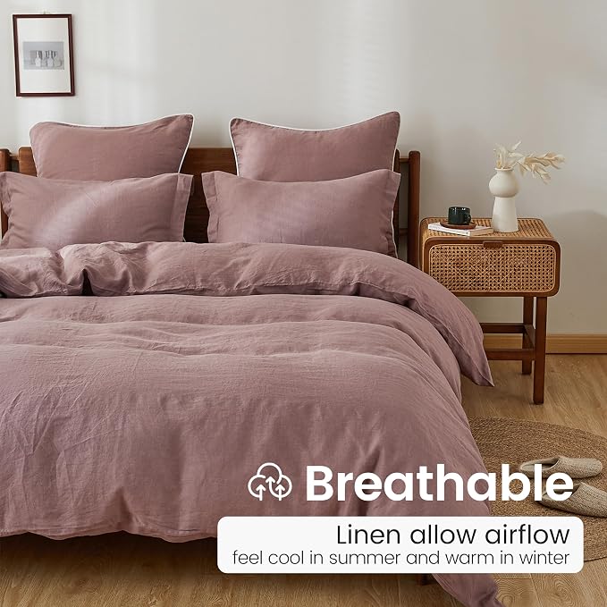100% French Linen Pillow Shams Basic Style - Pack of 2 - Washed Solid Color Natural Flax Soft Breathable - Purple, 20'' x 26''
