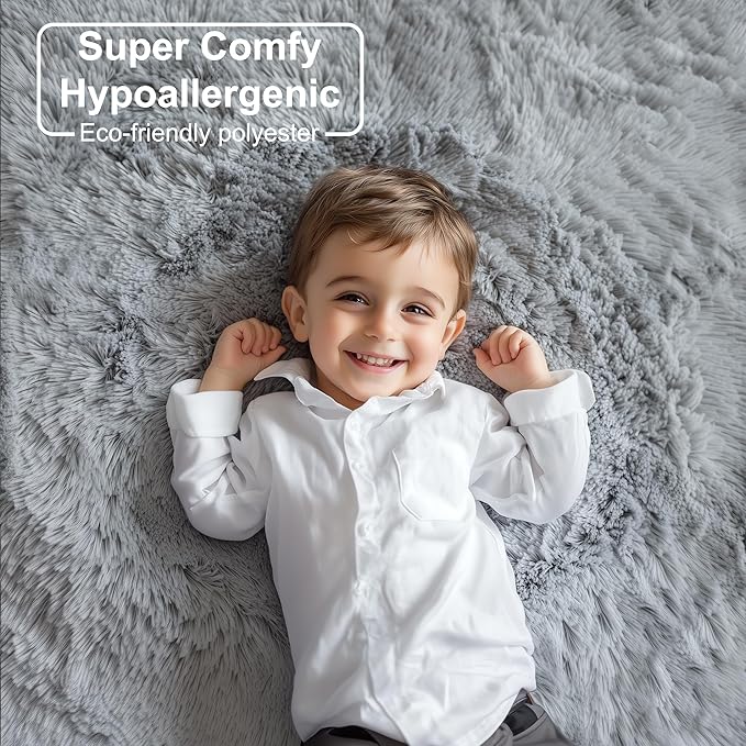 PAGISOFE Grey Runner Rugs for Hallway 2x6 Ft, Super Soft Fluffy Rug Home Decor Aesthetic, Fuzzy Plush Long Bedside Rugs, Plush Shag Carpet for Bedroom, Kids Room, Teen Dorm Nursery Room Decor