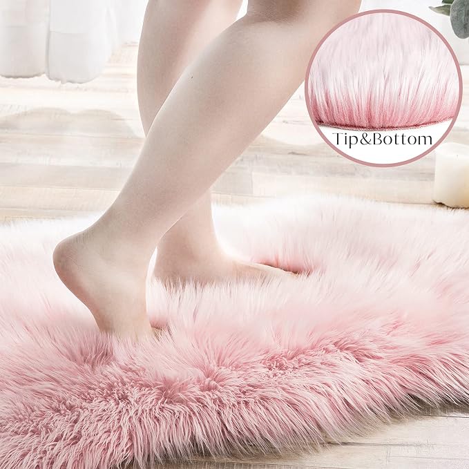 Ashler Faux Fur Rug, Fluffy Shaggy Area Rug Ultra Soft 6 x 9 Feet Rectangle Frosted Bottom Pink Fuzzy Rug Machine Washable Shag Rug, Nursery Decor Throw Rugs for Bedroom, Living Room
