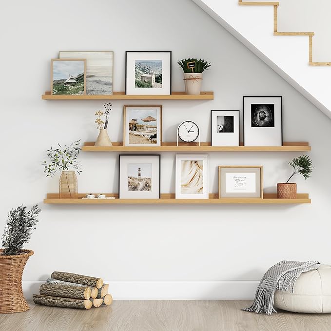 FLYJOE Floating Picture Ledge Shelves for Wall Set of 4, 24 Inch Wall Shelves with Lip Long Large Nursery Book Shelf for Toys Storage Kids Bookshelf Wall Mounted Living Room Bedroom Decor Frames