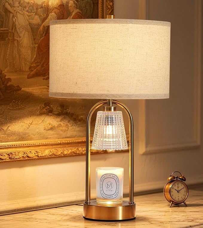 2-in-1 Table Lamp Candle Warmer Lamp with Timer & Dimmer,Large Wax Melt Warmer Modern Bedside Lamp for Bedroom Living Room Home Decor Birthday Gifts for Women D12.5 x H21.2“ Bulbs Included