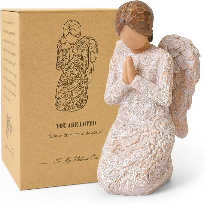 Praying Angel Figurines, Baptism Gift for Girls, First Communion Confirmation, Christian Religious Gifts for Women, Hand-Painted Sculpted Statue for Home Tabletop Decor