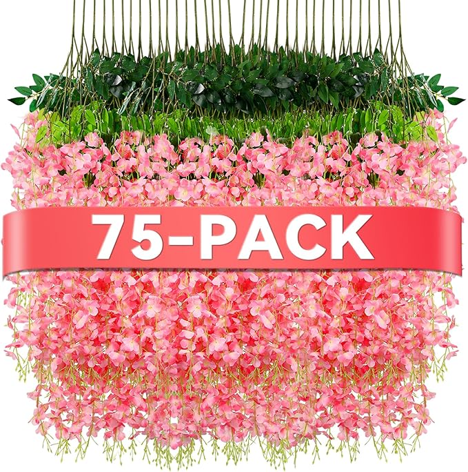 Alotiki Wisteria Hanging Flowers,Fake Hanging Flowers,Wisteria artificiales Garland for Home Wedding Arch Floral Party Garden Ceremony Outdoor Decor,3.6 feet Long(75,Pink)