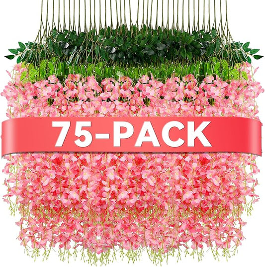 Alotiki Wisteria Hanging Flowers,Fake Hanging Flowers,Wisteria artificiales Garland for Home Wedding Arch Floral Party Garden Ceremony Outdoor Decor,3.6 feet Long(75,Pink)