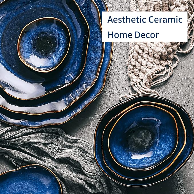 6 Inch Ceramic Decorative Bowl, Blue Reactive Glaze Key Tray | Handcrafted artisan entryway organizer. Elegant stoneware Decor.