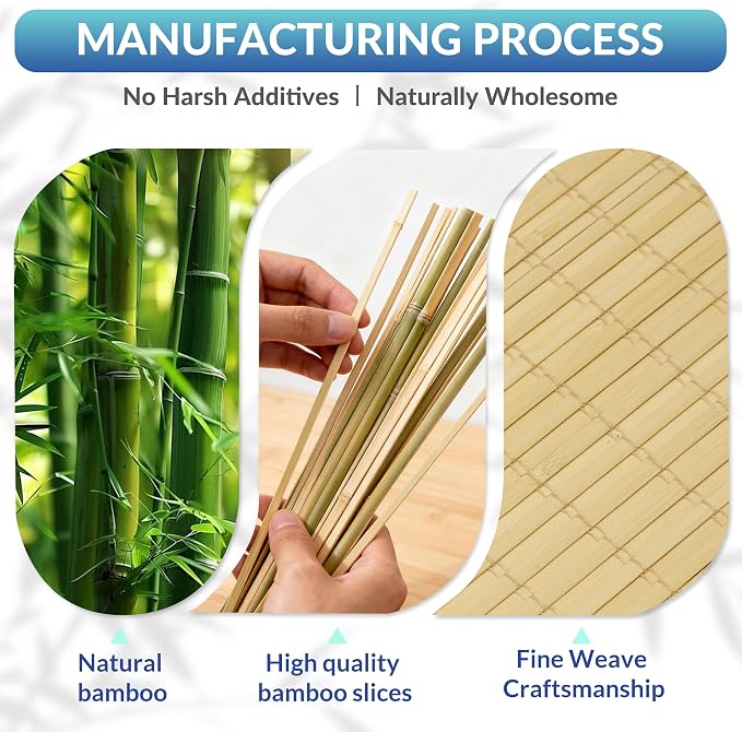 No Drill No Tools Bamboo Roman Shades, Cordless Light Filtering Window Blinds with Valance, Natural Woven Wood Shades for Living Room Dining Room, Privacy Beige, 35.5" W x 48" H