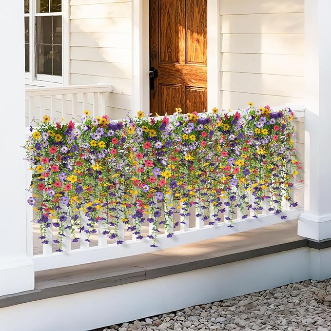 Artificial Faux Flowers Plants for Outdoor Spring Summer Decoration, 2PCS Fake Silk Daisy Flowers No Fade UV Resistant Realistic for Outside Home Planter Porch Patio Balcony Yard Decor (Mixed)