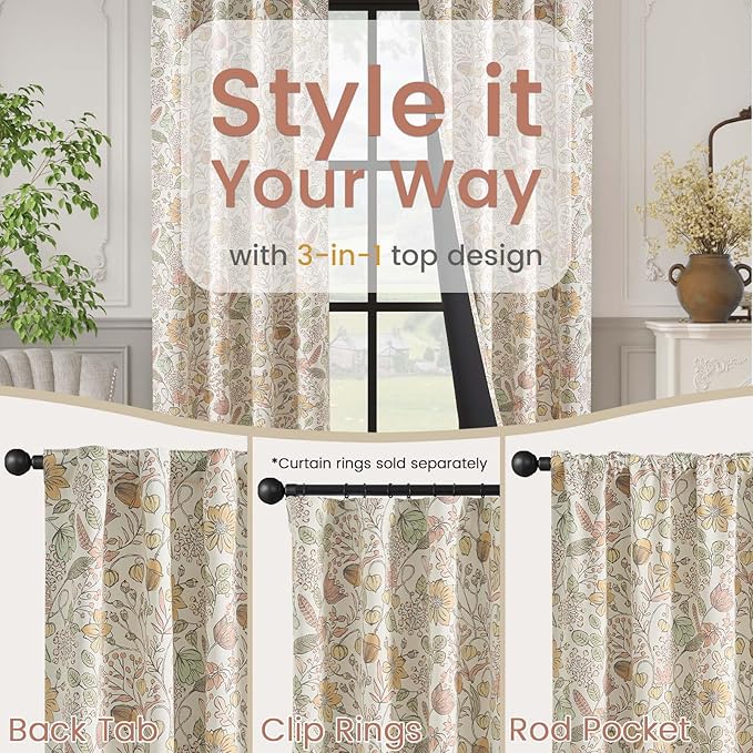 Vangao Yellow Nursery Curtains for Girls Room Floral Blackout Curtains 84 Inch Length Farmhouse Drapes for Bedroom Room Darkening Flower Patterned Window Treatment for Kids Set of 2