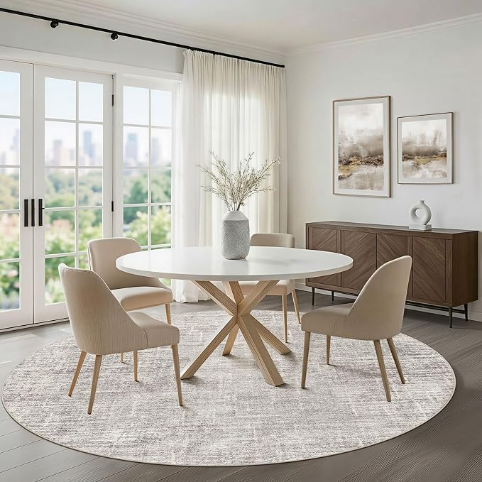 10ft Round Rug Living Room: 10x10 Washable Large Neutral Circle Area Rug Abstract Soft Modern Stain Resistant Indoor Floor Non-Slip Carpet for Bedroom Nursery Kids Office Playroom- Brown Gray