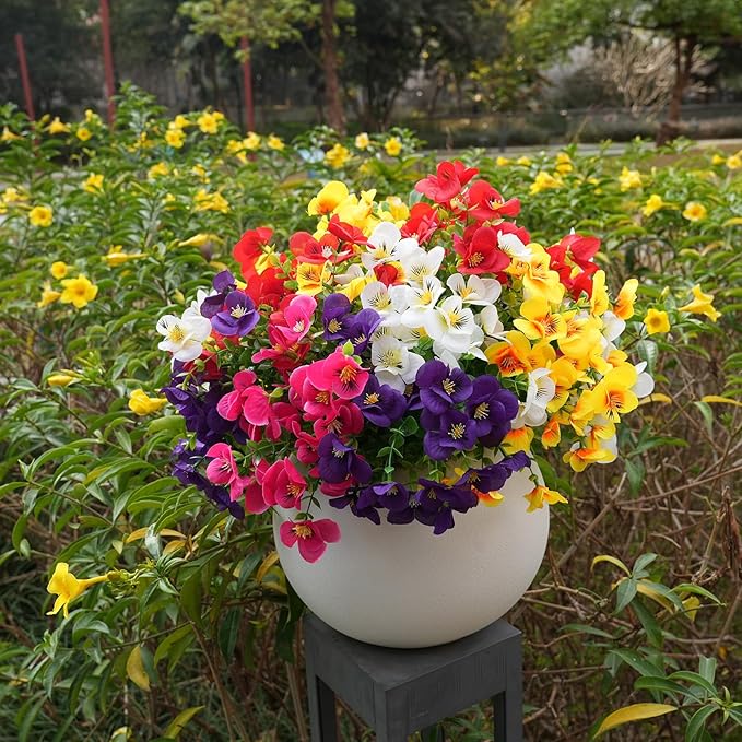 trytuny 20 Pcs Artificial Flowers for Outdoor, UV Resistant Realistic Pansies Fake Flowers for Indoor and Outdoor Garden, Porch, Patio, Window Box Decor All Year Round