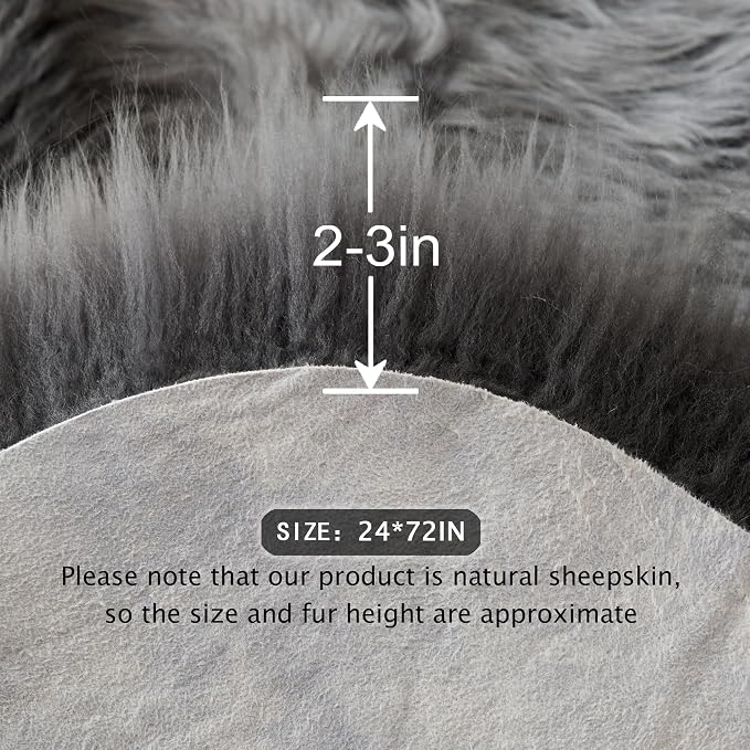 Premium Genuine Sheepskin Area Ruge - Real Wool Fur Shaggy Carpet | Fluffy Soft Natural Lambskin Rug Seat Chair Covers for Couch Sofa Bedroom Living Room(Dark Grey,2×6 Feet Sheepskin)