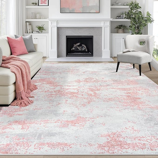 8x10 Area Rugs for Living Room Rug Washable: Abstract Large Rug for Dining Room Bedroom Carpet Non Slip 8 by 10 Indoor Modern Nursery Home Office Pink