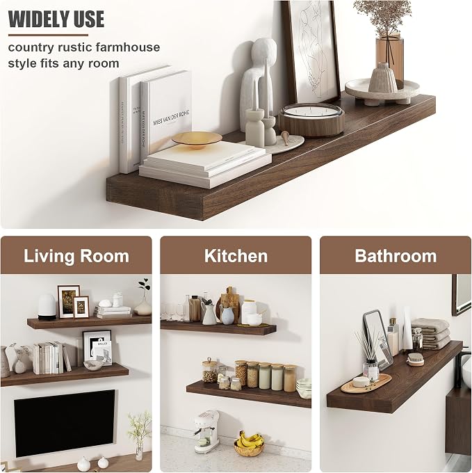 Floating Shelves for Wall, USA-Sourced Sapele Wood 36 Inch Long Wall Shelves Set of 2, Natural Wooden Mounted Picture Ledge Shelf, Nursery Book Storage Shelf Kids Bookshelf, Display Shelf for Bathroom