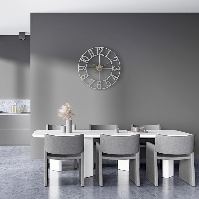 Sorbus Large Wall Clock for Living Room Decor - Wall Clock for Kitchen - 16 inch Big Wall Clock Decorative - Metal Wall Art - Analog Large Clock for Bedroom, Home, Kitchen, Office, Wall Decor (Silver)