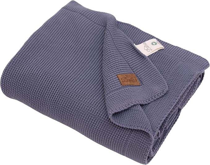 Dalisa 100% Organic Turkish Cotton Throw Blanket - GOTS Certified, Cozy - Perfect for Couch, Bed, and Home Decor - Boho Vintage Knit Alina (Grey Blue, 60x80)
