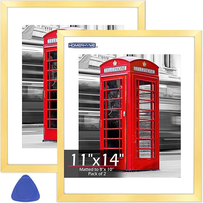 Picture Frames, 11x14 Picture Frames with Mat, 2 Pack Wall Hanging Photo Frame for Office Home Wall Decor, Gold Frames with Clear Plexiglass for Posters, Photos & Art Prints