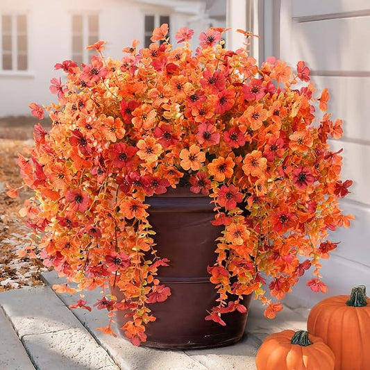 ZFProcess Artificial Fall Flowers for Outdoors, 2PCS Silk Fake Flowers Realistic Daisy Mums UV Resistant Porch Patio Window Yard Decor (Fall Orange)